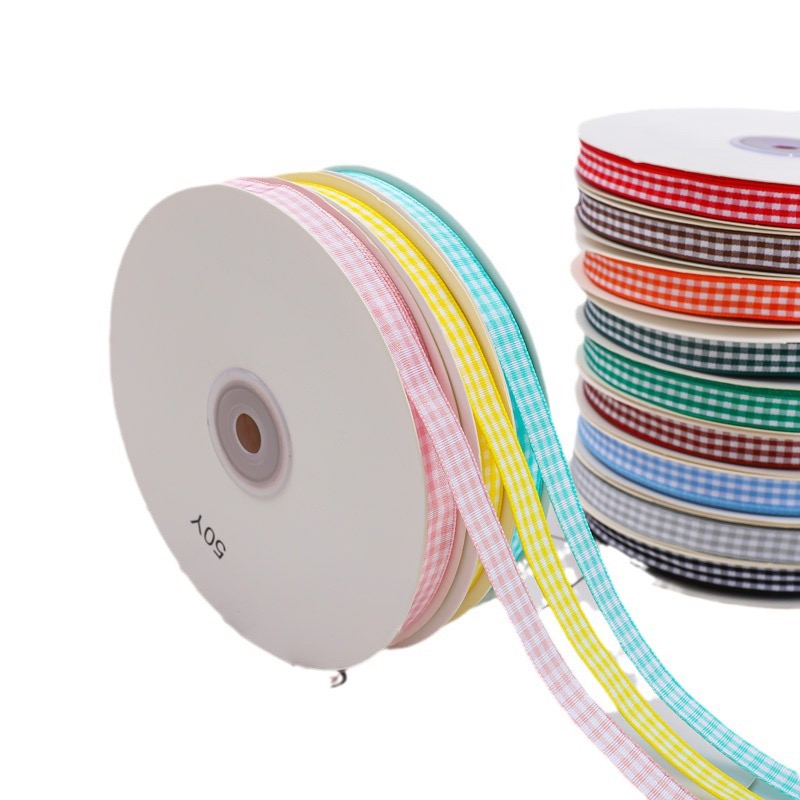 Plaid ribbon, bow ribbon for fresh flowers, gifts and pastries, floral packaging materials 1cm50Yards