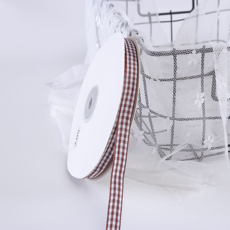 Plaid ribbon, bow ribbon for fresh flowers, gifts and pastries, floral packaging materials 1cm50Yards