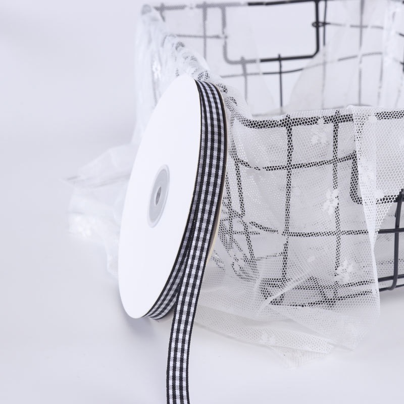 Plaid ribbon, bow ribbon for fresh flowers, gifts and pastries, floral packaging materials 1cm50Yards