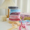 Sweet Gingham Woven Ribbon Satin Texture for Floral Bouquet Gift Packing 2.5cm15Yards