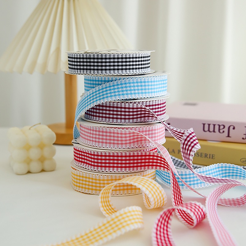 Sweet Gingham Woven Ribbon Satin Texture for Floral Bouquet Gift Packing 2.5cm15Yards