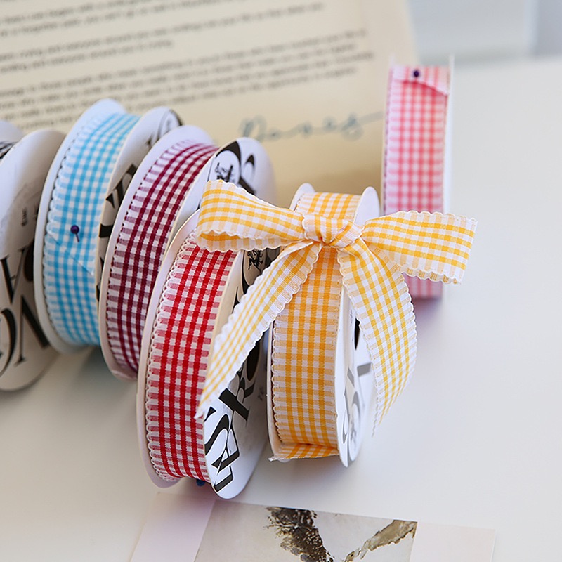 Sweet Gingham Woven Ribbon Satin Texture for Floral Bouquet Gift Packing 2.5cm15Yards