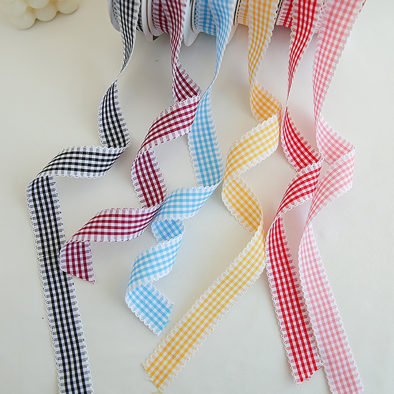 Sweet Gingham Woven Ribbon Satin Texture for Floral Bouquet Gift Packing 2.5cm15Yards