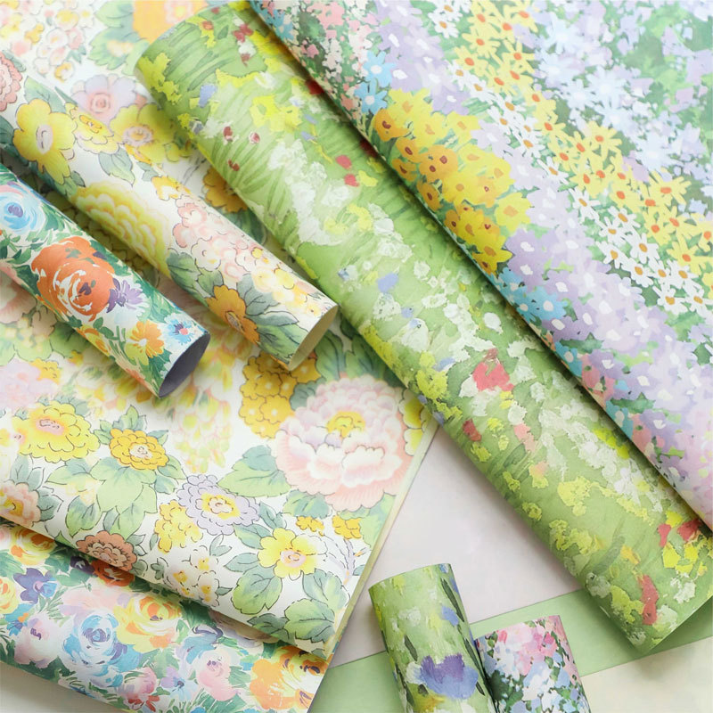 Spring Floral Art Paper Waterproof Pastoral Floral Flower Wrapping Paper38cm*54cm*10