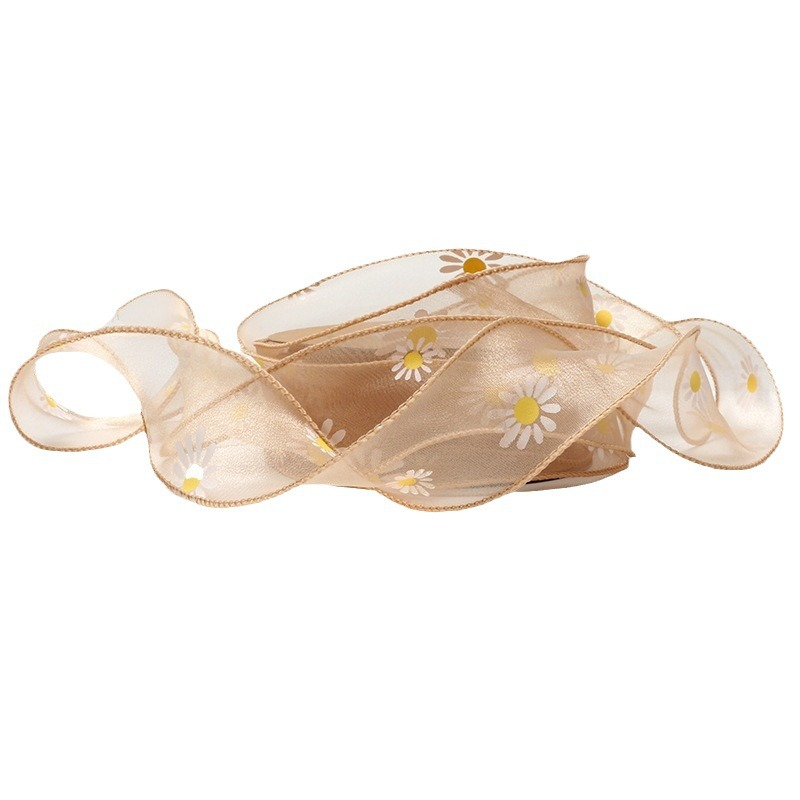 Daisy-Patterned Fishtail Mesh Ribbon & Chiffon Satin Ribbon — Floral Packaging Supplies4cm*9Yards