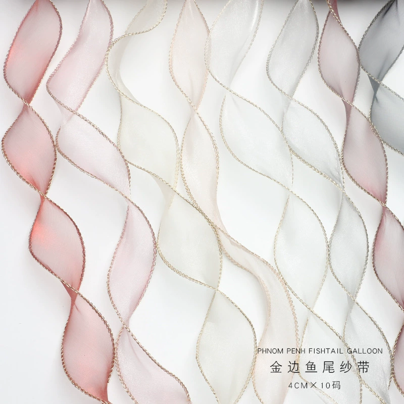 Mermaid-Tail Organza Ribbon with Iridescent Gold Edging4cm*9Y