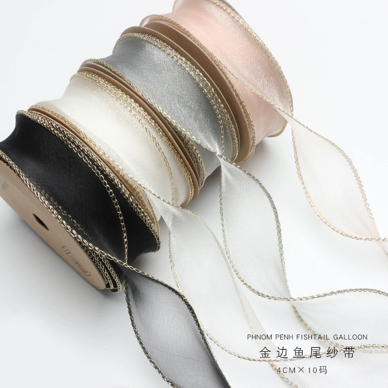 Mermaid-Tail Organza Ribbon with Iridescent Gold Edging4cm*9Y