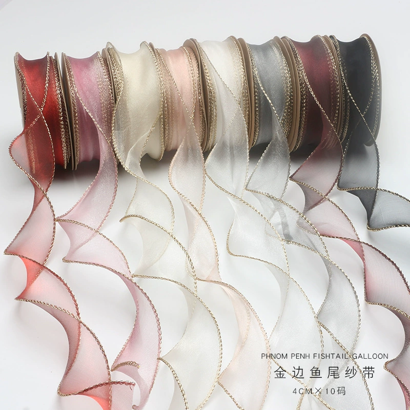 Mermaid-Tail Organza Ribbon with Iridescent Gold Edging4cm*9Y