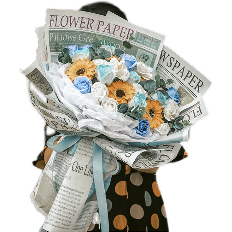Waterproof English-Print Floral Wrapping Paper