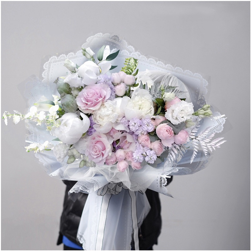 Lace-Edged Cellophane Flower Wrapping Paper