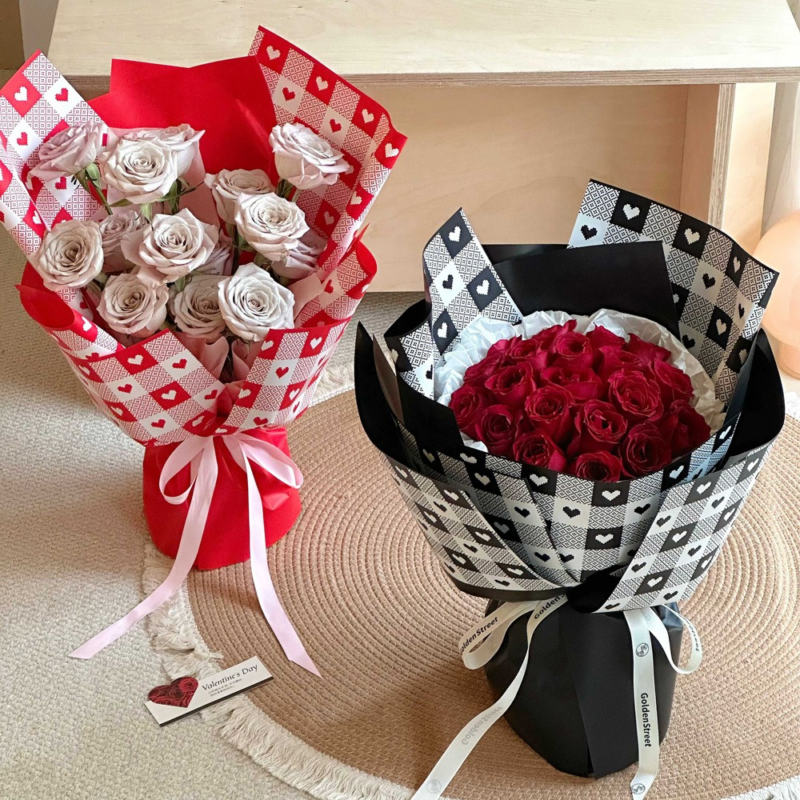 Heart-Patterned Plaid Wrapping Paper