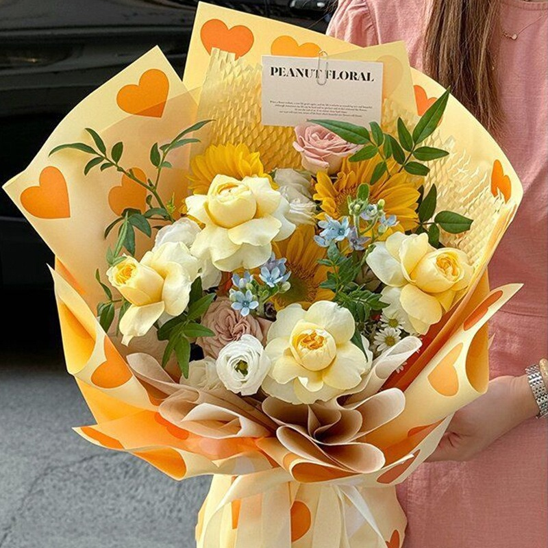 Neon Heart and Floral Wrapping Paper