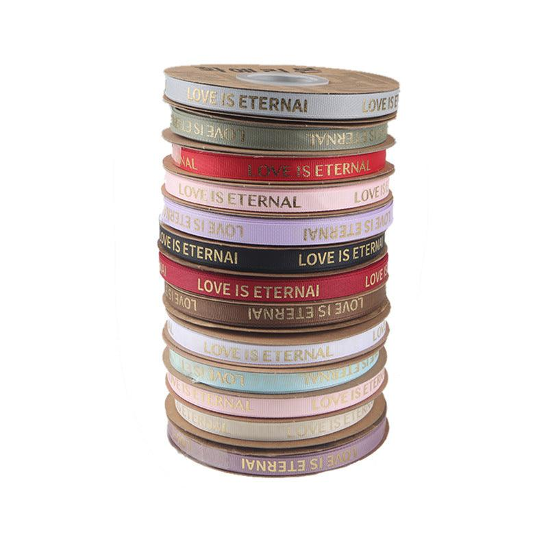 LR 1 cm Wide, 40-Yard Gold-Stamped Ribbed Ribbon