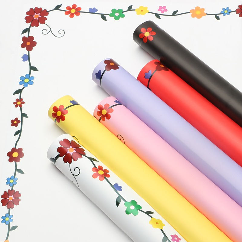 LR Colorful Floral-Bordered Wrapping Paper