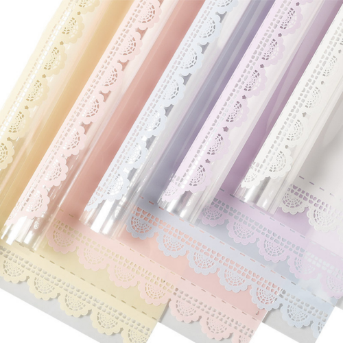 LR Lace-Edged Cellophane Flower Wrapping Paper
