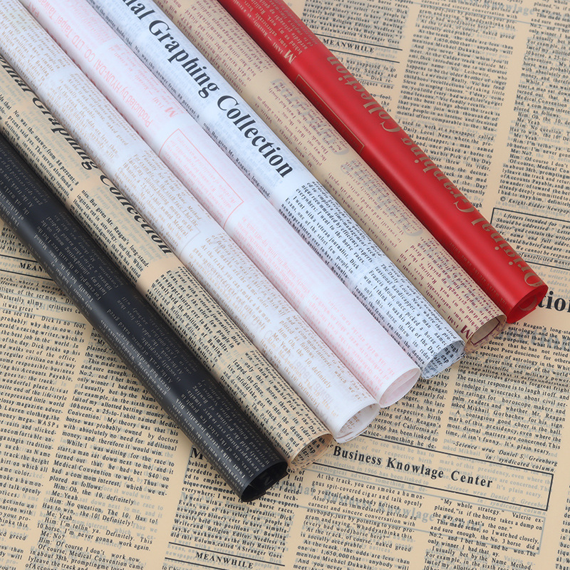 LR Letter & Newspaper-Themed Floral Wrapping Paper