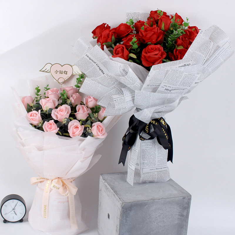 LR Letter & Newspaper-Themed Floral Wrapping Paper