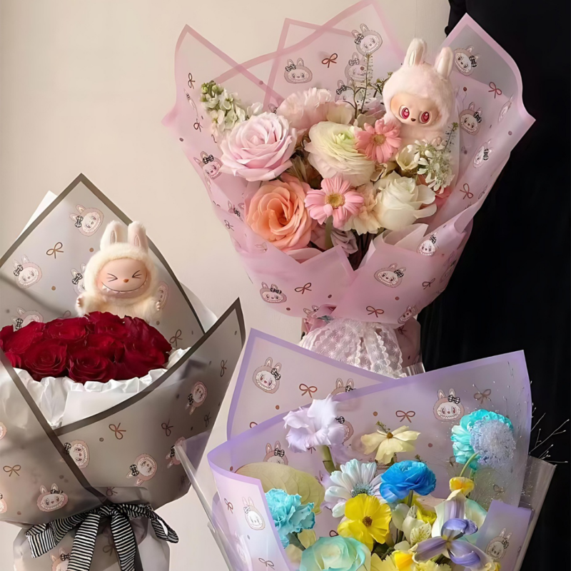 LR LABUBU Bowknot Bouquet Wrapping Paper