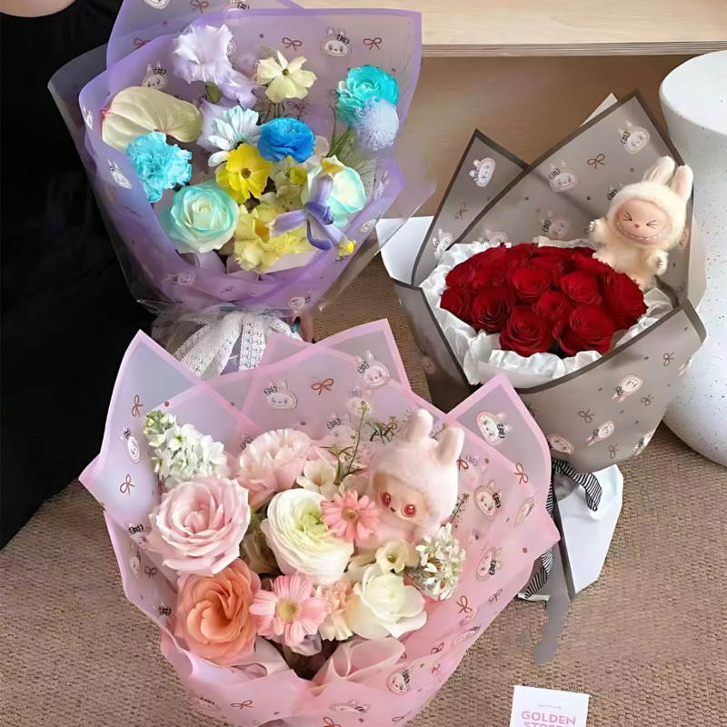 LR LABUBU Bowknot Bouquet Wrapping Paper