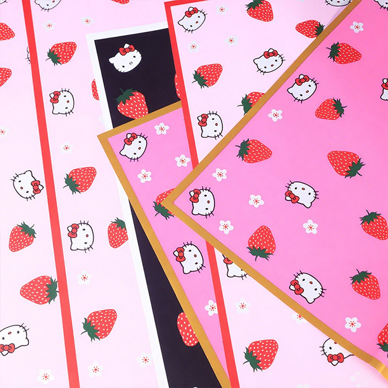LR Hello Kitty Cat, Strawberry, and Floral Wrapping Paper