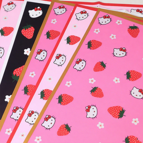 LR Hello Kitty Cat, Strawberry, and Floral Wrapping Paper