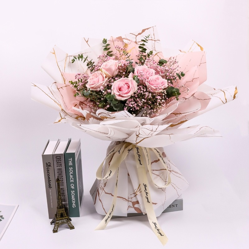 Waterproof Marble-Patterned Floral Wrapping Paper