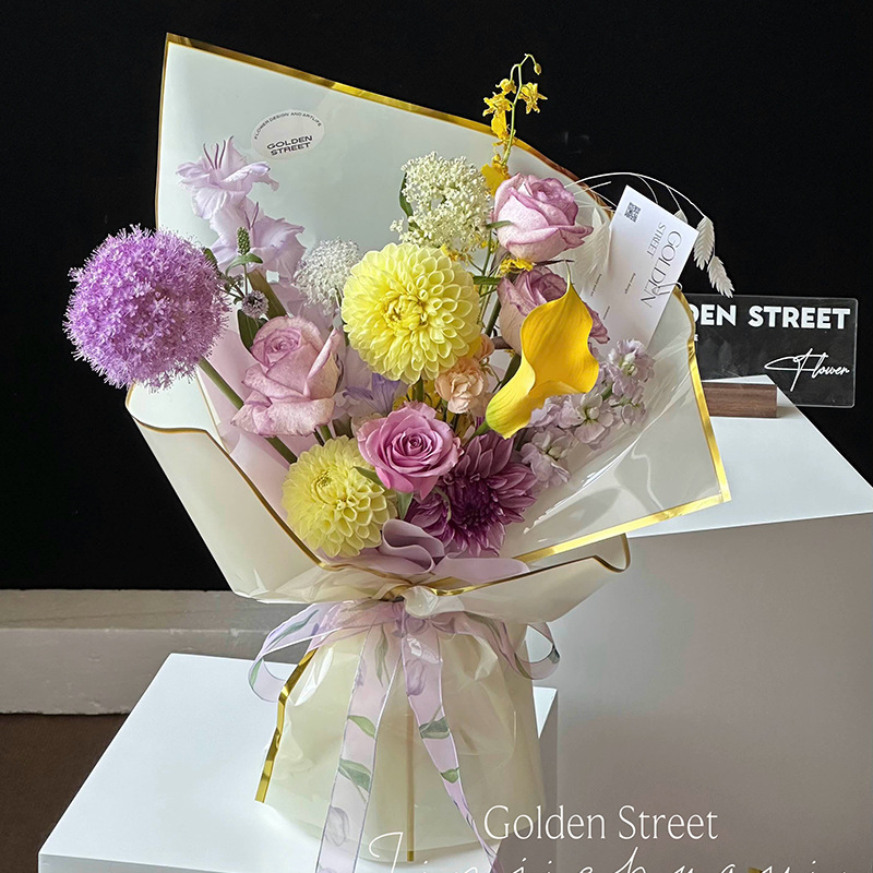 Gold-Rimmed Floral Wrapping Paper