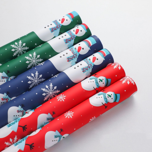 Flower Wrapping Paper with Snowman Pattern
