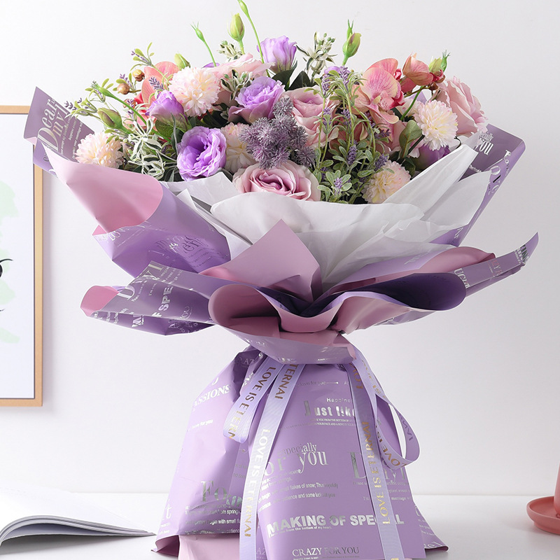 English-Print Silver Metallized Flower Wrapping Paper (Bouquet Paper)