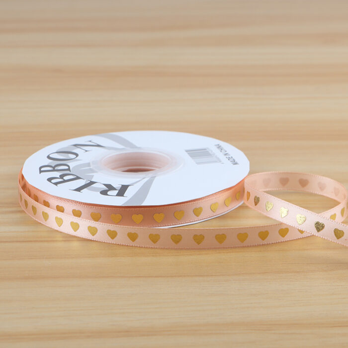 Gold-Stamped Heart Ribbon — 1 cm, 35 Yards