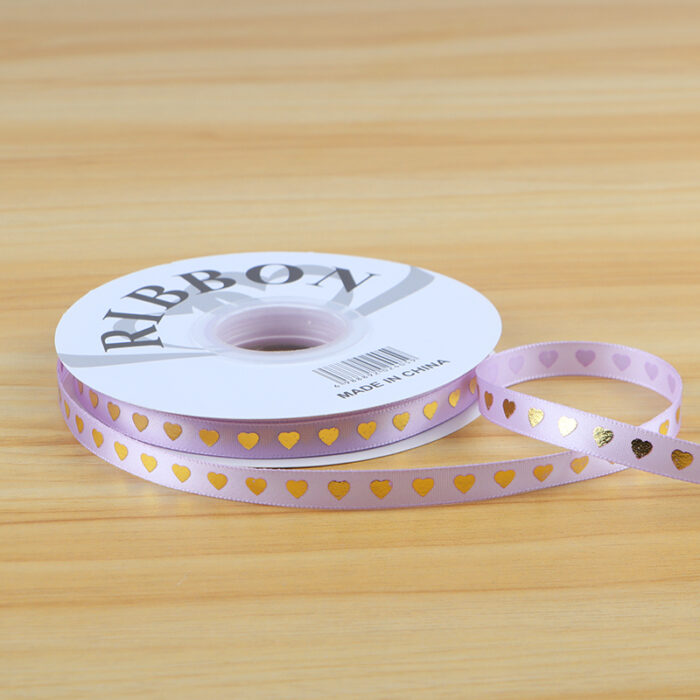 Gold-Stamped Heart Ribbon — 1 cm, 35 Yards
