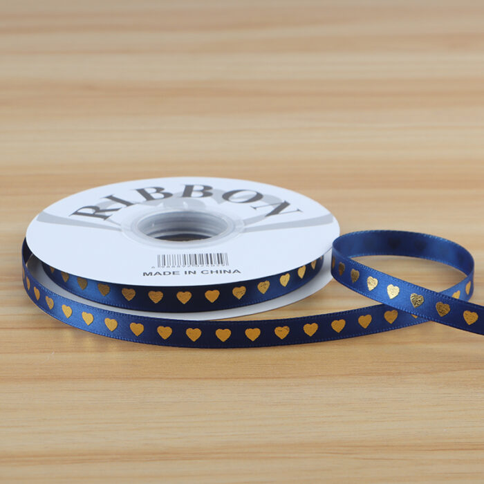 Gold-Stamped Heart Ribbon — 1 cm, 35 Yards