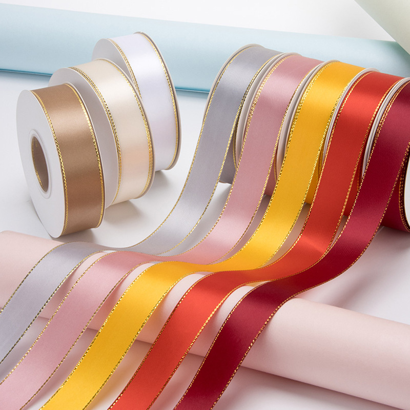Gold-edged polyester ribbon for flower wrapping