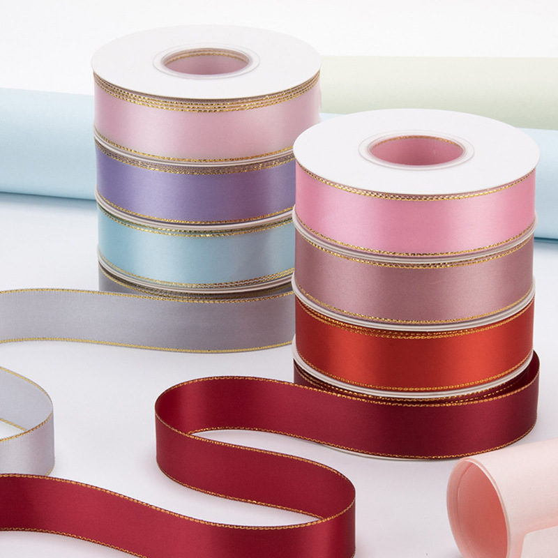 Gold-edged polyester ribbon for flower wrapping