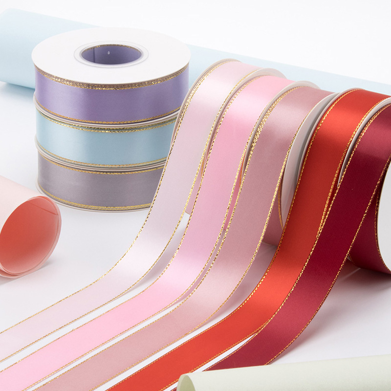 Gold-edged polyester ribbon for flower wrapping